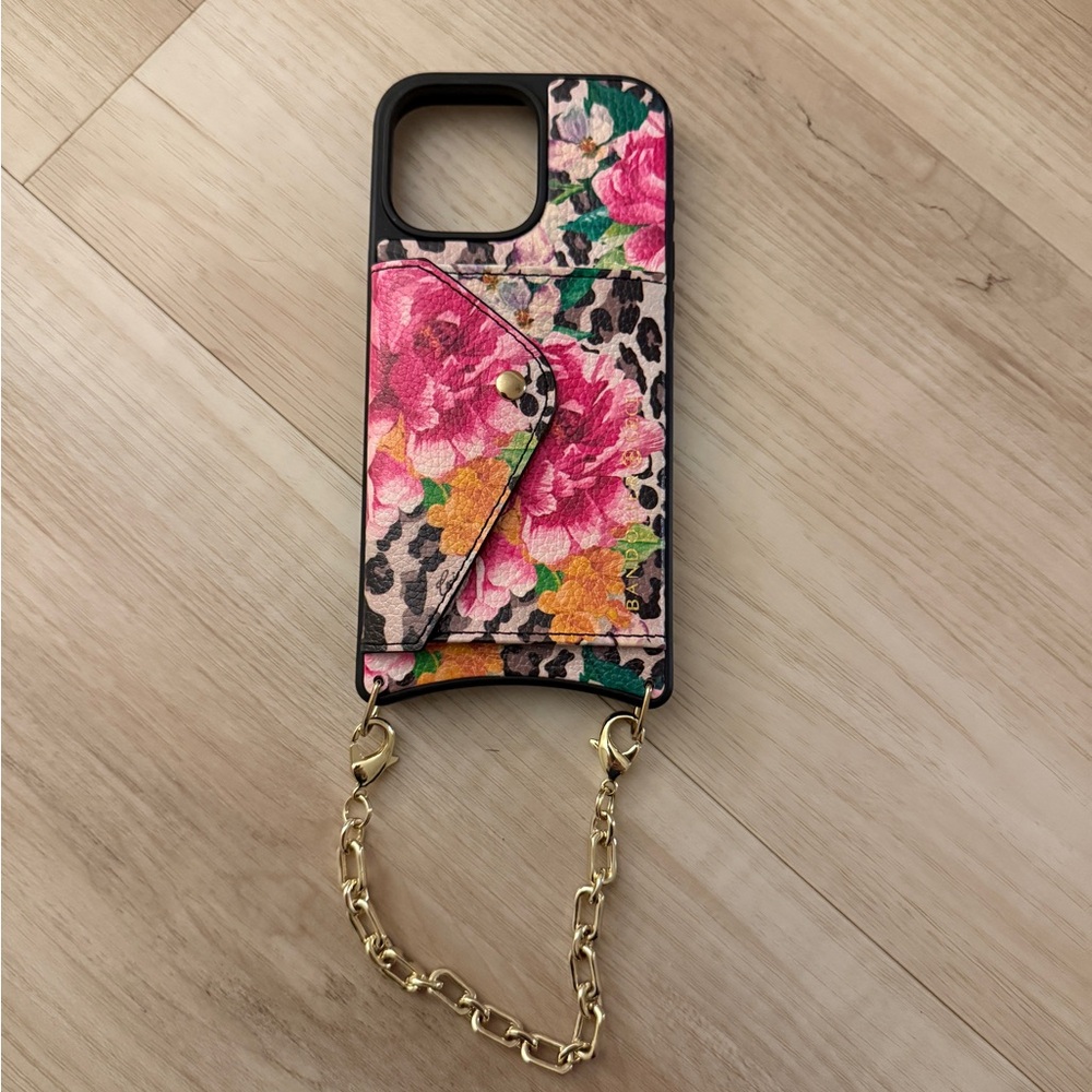 Bandolier Floral Pink Green Gold Chain Wallet Phone Case